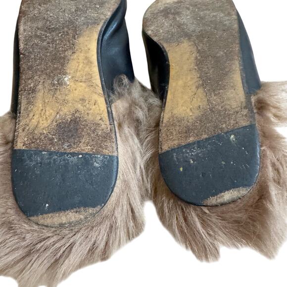 GUCCI Princetown Black Leather Fur Lined Loafer Mule with Bronze Horse Bit EU 37 - Picture 4 of 8